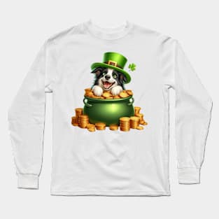 St Patricks Day Border Collie Dog Long Sleeve T-Shirt